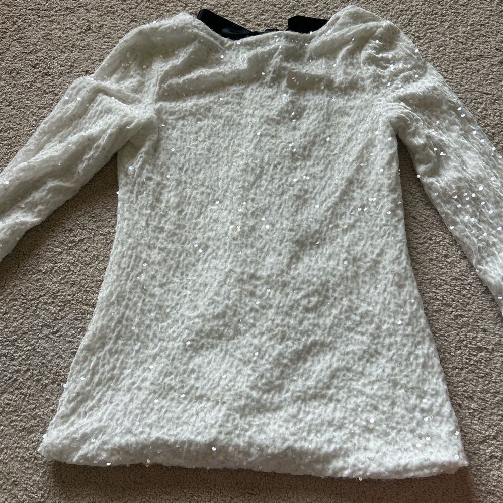 White Textured Long Sleeve Mini Dress